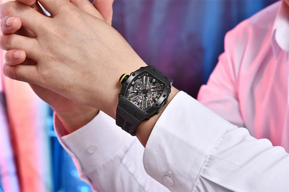 PAGANI DESIGN 42 MM Men's Skeleton Quartz Watch Japan VH65 Sapphire Glass Stainless Steel 50M Waterproof Wristwatches PD1738 New