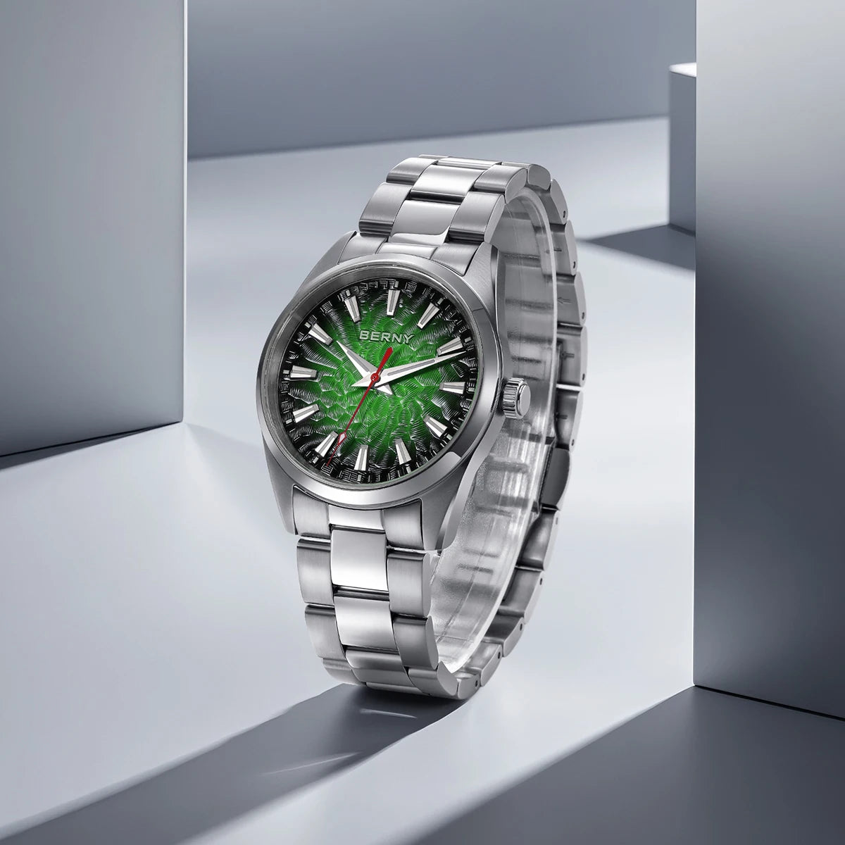 Montre pour homme BERNY – Montre à quartz, verre saphir, aiguilles luminescentes, étanche 10 ATM, entièrement en acier inoxydable – Style élégant et décontracté, idéale pour le quotidien ou les occasions professio