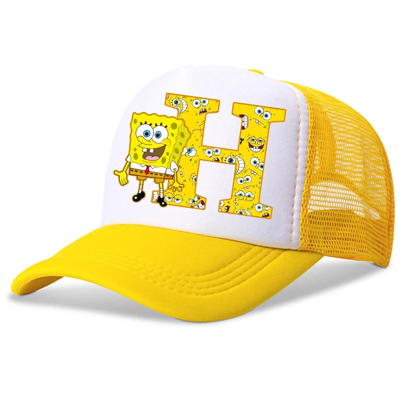 Spongebob-baseballkasketter til børn – kawaii-tegneserie med bogstaver – afslappet solhat til børn – justerbar kasket med skygge – fødselsdagsgaver