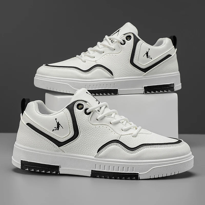 Men's Casual Leather Sneakers Lightweight Non-slip Skate Shoes Breathable Fashion Walking Shoes for Daily Wear