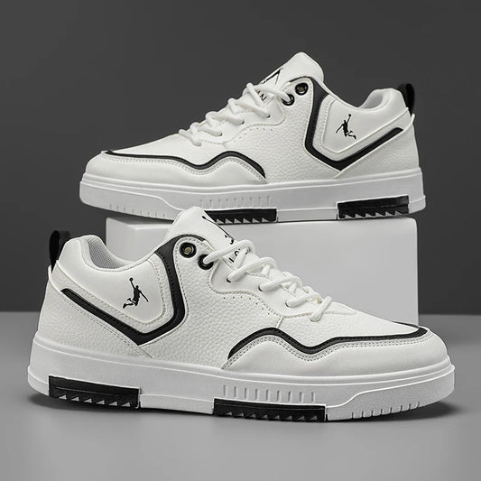 Men's Casual Leather Sneakers Lightweight Non-slip Skate Shoes Breathable Fashion Walking Shoes for Daily Wear
