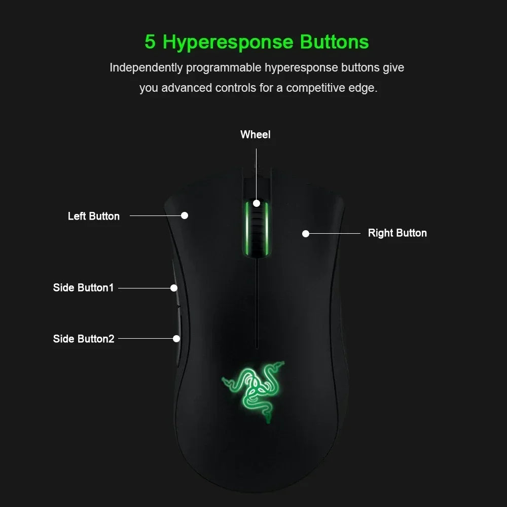 Original Razer DeathAdder Essential Wired Gaming Mouse Mice 6400DPI Optical Sensor 5 Independently Buttons for Laptop PC Gamer