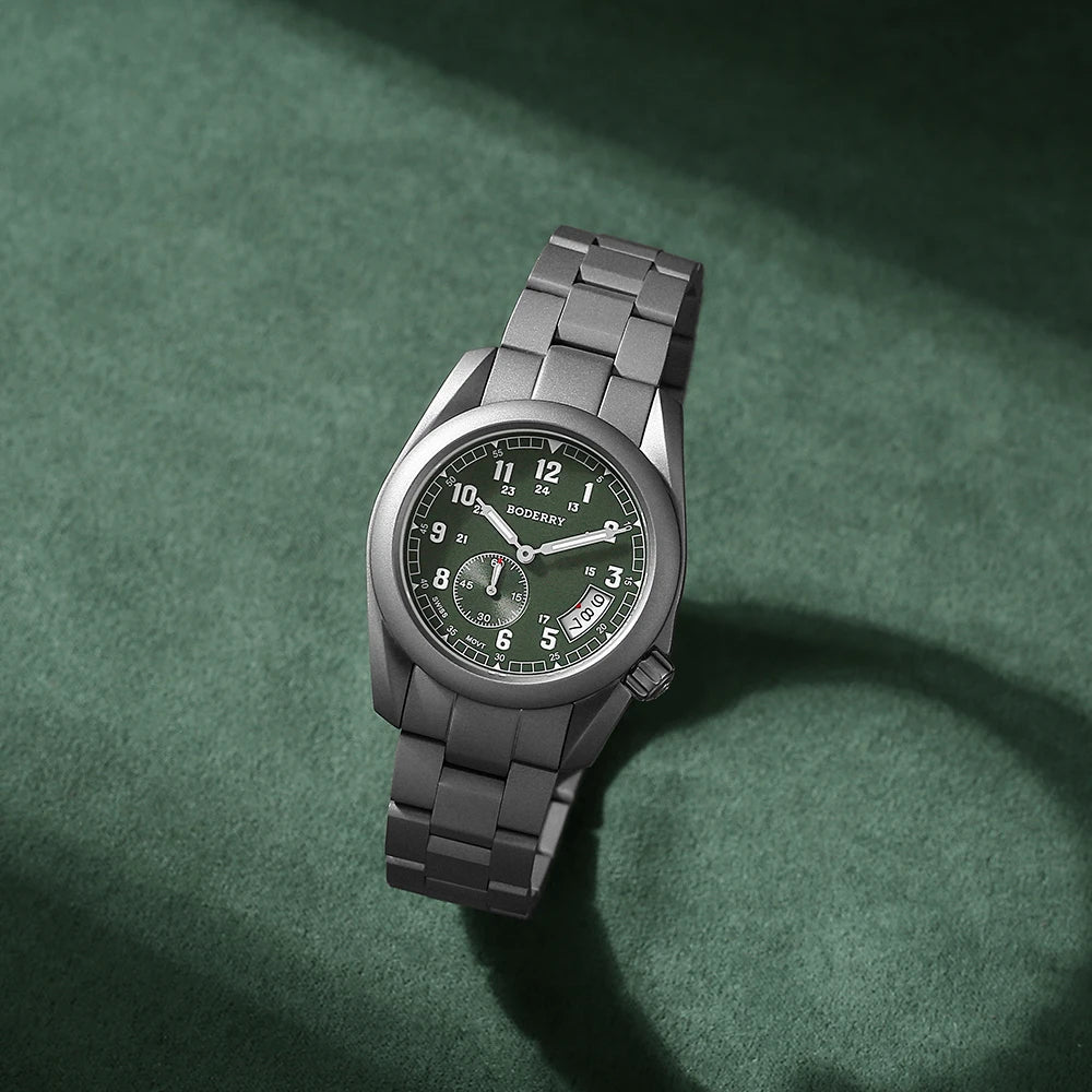 Boderry Field Watch Titanium Quartz Watches VOYAGER 38 Mens 100M Waterproof Clock Military Sport Luminous Business Wristwatch