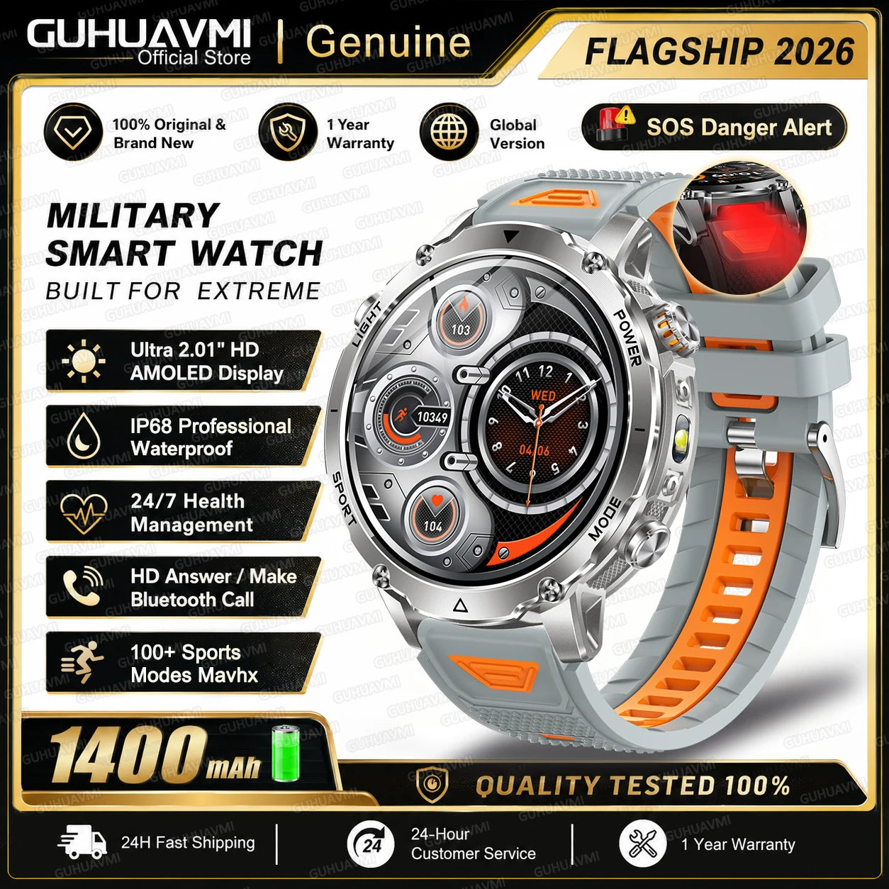 2026 TANK Ultra New 1400mAh Big Battery Smart Watch Men GPS path Sport Flashlight BT Call Waterproof Outdoor Military Smartwatch