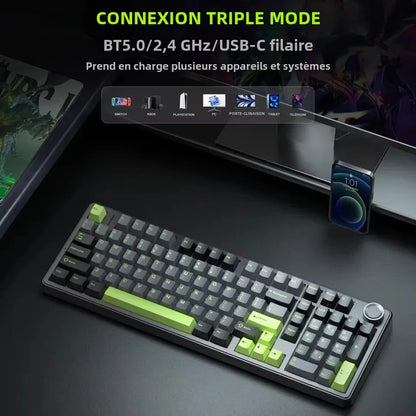 Tastiera meccanica gaming AULA F99PRO 99 tasti, tri-mode wireless, hot-swappable, struttura gasket, tastiera personalizzabile con manopola multimediale
