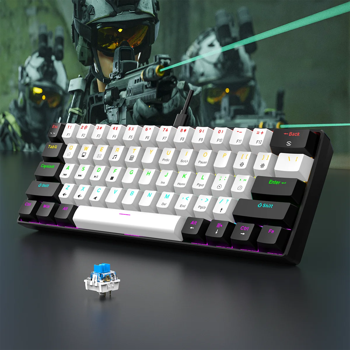 60% Wired Gaming Mechanical Keyboard RGB Backlit Ultra Compact Mini Layout for PC/Mac Gamers and Typists Easy Travel Design