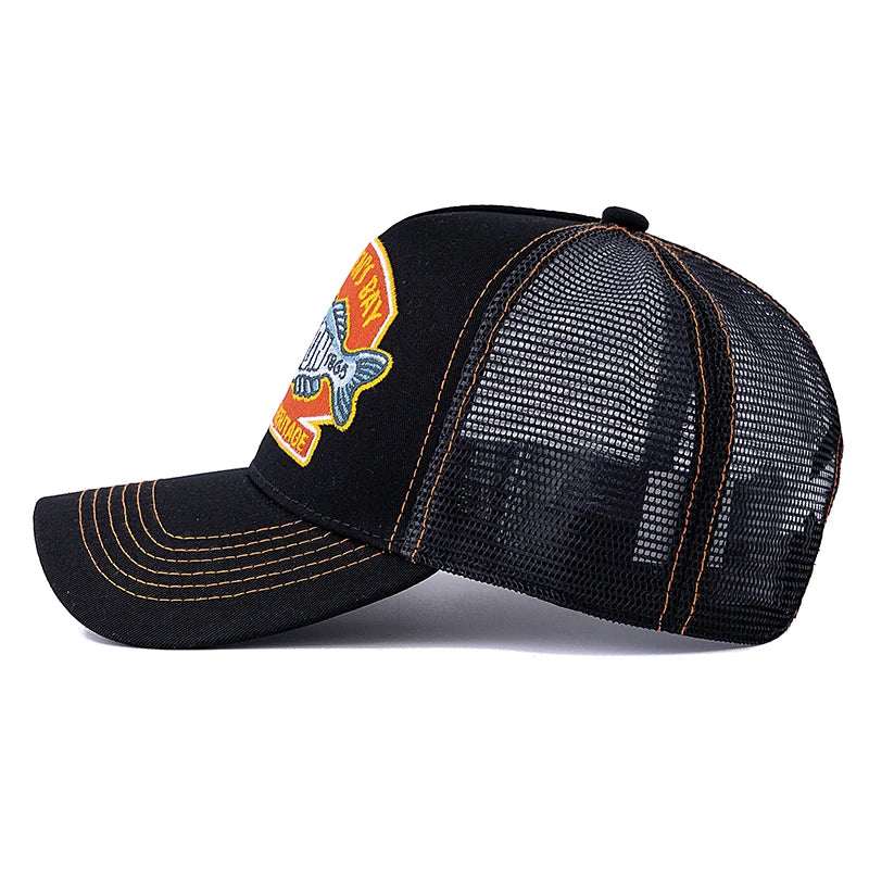 Unisex Summer Fishing Cap Breathable Mesh Trucker Hat Men Women Big Fish Fisherman Embroidered Snapback Hat Outdoor Fishing