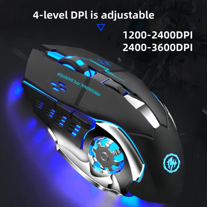 Ratón gaming inalámbrico recargable – Bluetooth/USB silencioso, retroiluminación RGB, e-sports para PC