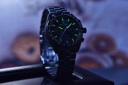 montre PAGANI DESIGN Moon – Chronographe à quartz de luxe pour homme, style sportif, verre saphir avec traitement antireflet, affichage luminescent