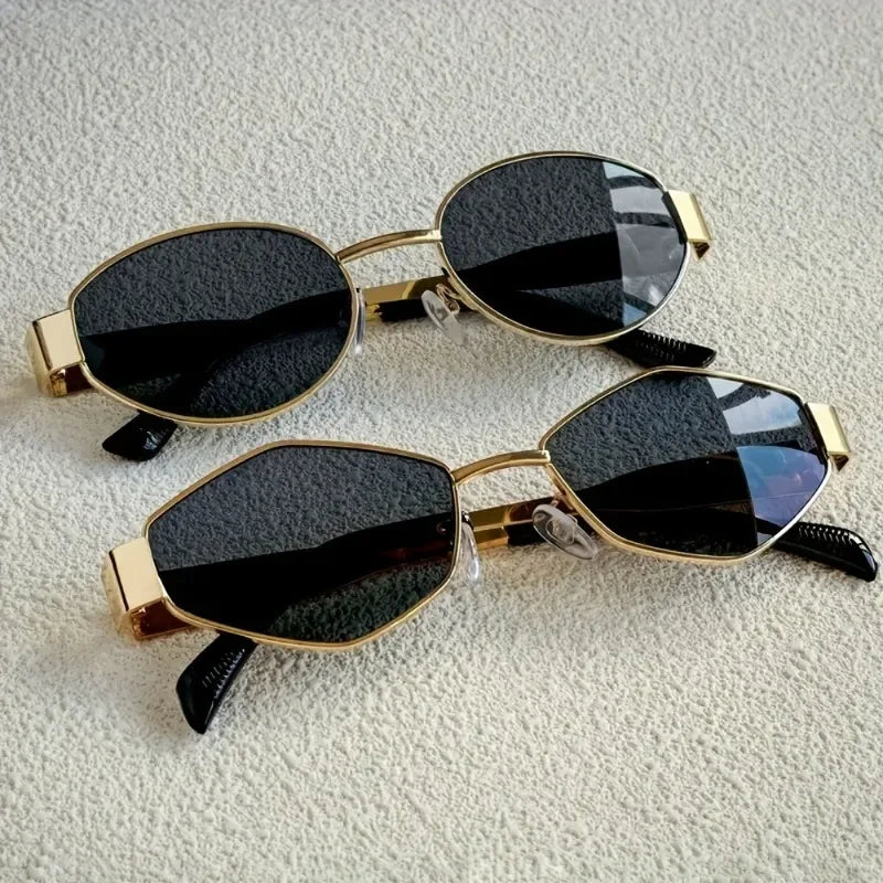 2Pcs Fashionable Oval & Polygonal Frame Combination Sunglasses, Metal Frame Pc Lenses, Fashionable Wear, Holiday Gifts