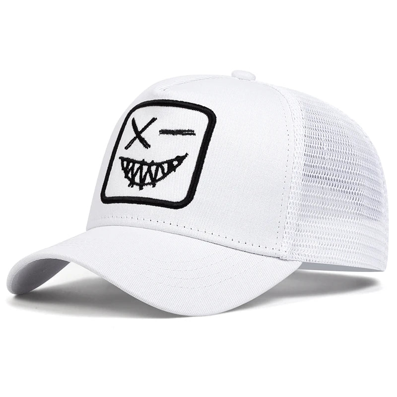 Unisex X-baseballpet met geborduurde lachende gezichtjes en tanden – Lente/zomer – Outdoor-zonnehoed – Verstelbare casual truckerpetten