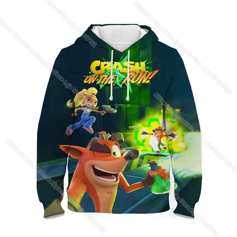 Kids Crash Bandicoot On the Run Hoodies Spring Boys Girls Cartoon Anime Sweatshirt Children Tops Coat Toddler Pullovers