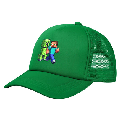 Hoekige avonturier ontdekt een Creepers-monster achter zich Truckerpet Zonnehoeden Verstelbare snapback-petten Mesh-baseballpet