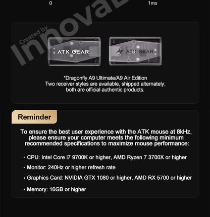 Безжична геймърска мишка ATK Dragonfly A9 Ultimate A9 Air PAW3950, ултралека ергономична e-sports мишка за FPS геймъри, CSGO A9 Ultra