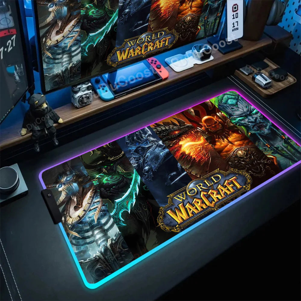 RGB Mouse Pad Game World Of Warcraft Large Table Pad Computer Accessories XXL Laptop Antislip Keyboard Pad LED Backlight Deskmat