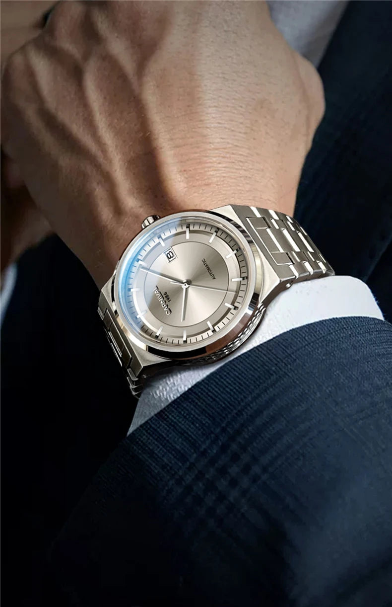 CARNIVAL Herren-Armbanduhr aus Wolfram – mechanische Luxusuhr mit NH36-Automatikwerk, wasserdicht
