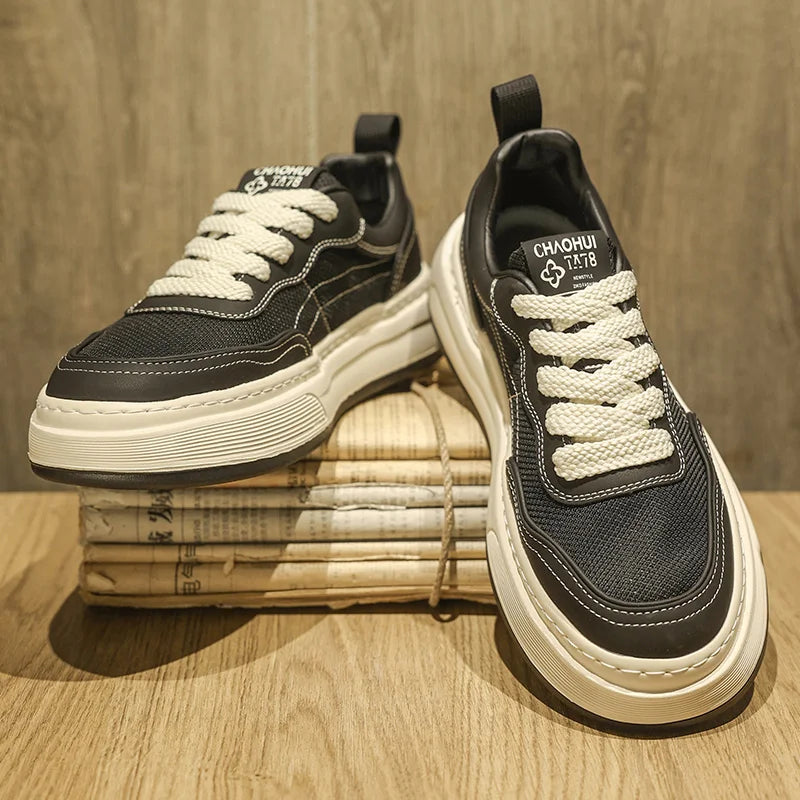 Men's Ultralight Breathable Mesh Sneakers 2025 Fashion Thick Sole Casual Shoes Comfortable Lace-up Trainers for Daily Walking