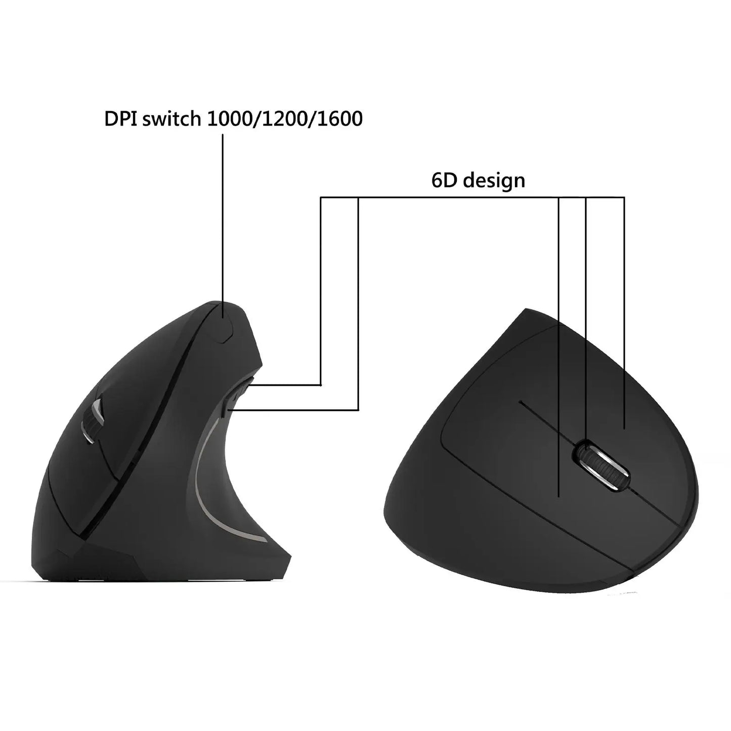 Ratón inalámbrico 2.4G vertical gaming ergonómico 1600DPI para PC, portátil y oficina, mini ratón gaming