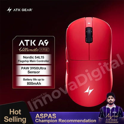 Безжична геймърска мишка ATK Dragonfly A9 Ultimate A9 Air PAW3950, ултралека ергономична e-sports мишка за FPS геймъри, CSGO A9 Ultra