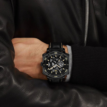 BORIAGE(BOAIJIUA) Men's Fully Automatic Mechanical Watch Original Design Cut out 50m Water Resistant Luminous Wristwatch