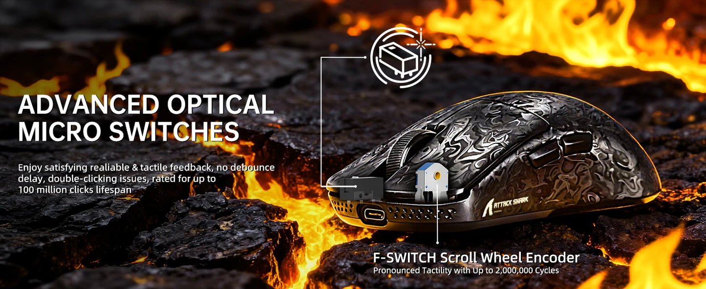 Ratón gaming inalámbrico ATTACK SHARK R11 ULTRA de fibra de carbono, 8000Hz, PAW3950MAX, 42000DPI, ultraligero de 49g, 20000FPS, Nordic 52840