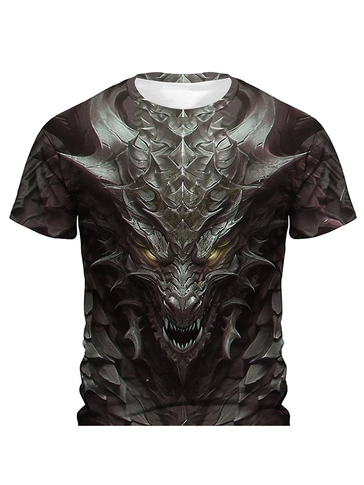 3D-Drachenprint Herren-T-Shirt – Sommerliches Freizeit-Streetwear-Shirt für Herren, Outdoor-Sport, Kurzarm, Urban Fashion