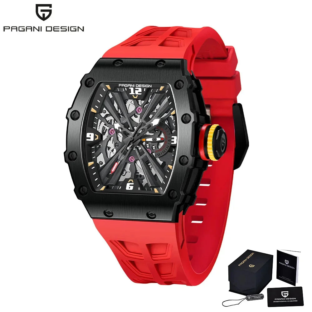 PAGANI DESIGN 42 MM Men's Skeleton Quartz Watch Japan VH65 Sapphire Glass Stainless Steel 50M Waterproof Wristwatches PD1738 New