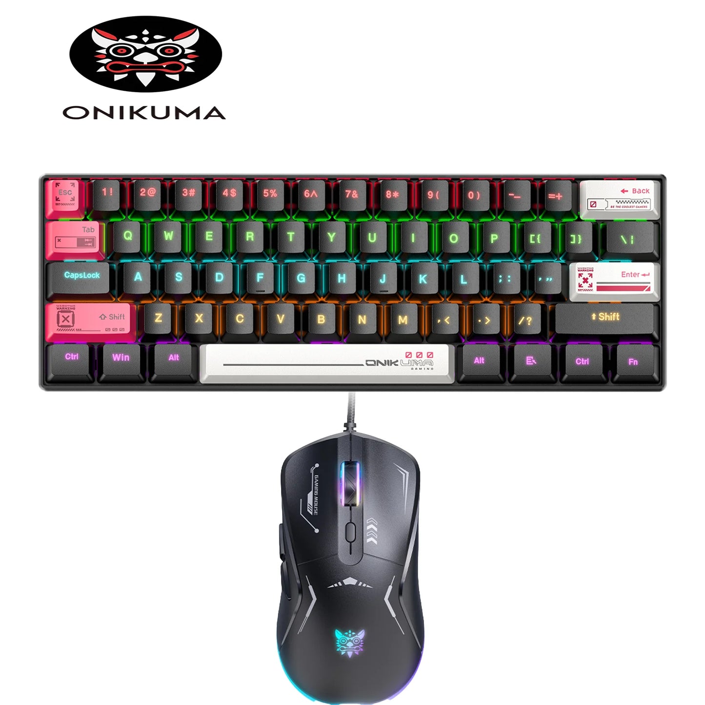 ONIKUMA G55 Mechanical Gaming Keyboard 61 Keys Layout RGB Customized Wired Colorful LED Backlit Keyboard for Compute Laptop PC