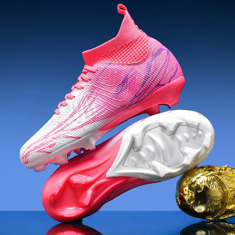 Nouvelles chaussures de football pour hommes, très vendues, chaussures de football à tige haute, crampons de futsal pour terrain en herbe, baskets d'intérieur de haute qualité, antidérapantes pour l'extérieur.