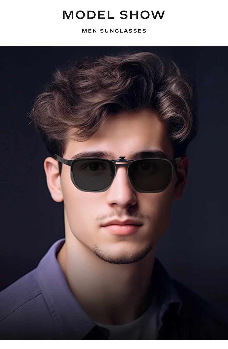 CAPONI New Sunglasses Clip For Men Square Polarized Photochromic Glasses Clip Flipped Up Protect Eyes Light Clip On Frame BS1103