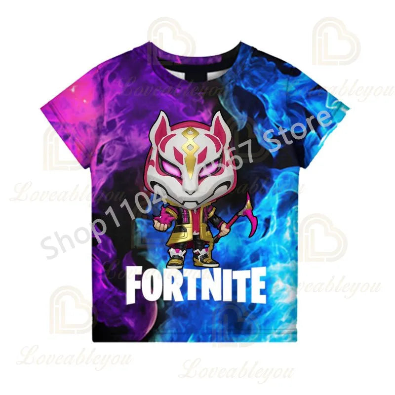 Tricou F-Fortnited pentru tineri, inspirat de jocuri de luptă, tricou de vară cu mânecă scurtă pentru adulți, adolescenți băieți și fete