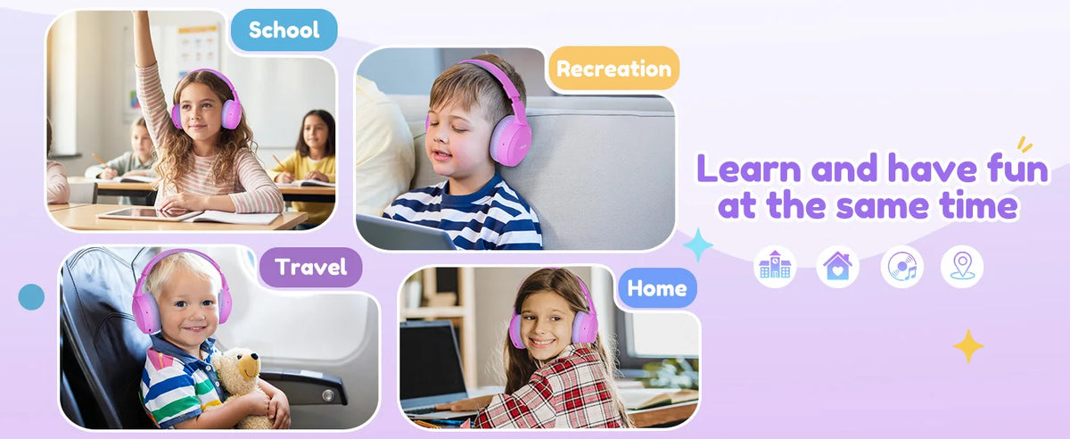 Casque Bluetooth 6.0 pour enfants Acer OHR668, limiteur de volume 85/94 dB, casque sans fil pliable à porter sur les oreilles, autonomie de 60 heures, microphone intégré.