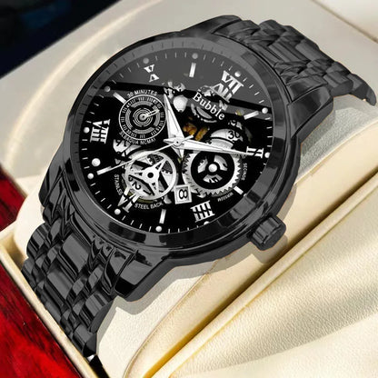 UTHAI men’s watch – A trendy, high-end model offering ‘accessible luxury’ and versatility; a water-resistant quartz watch featuring an openwork dial with Roman numerals.