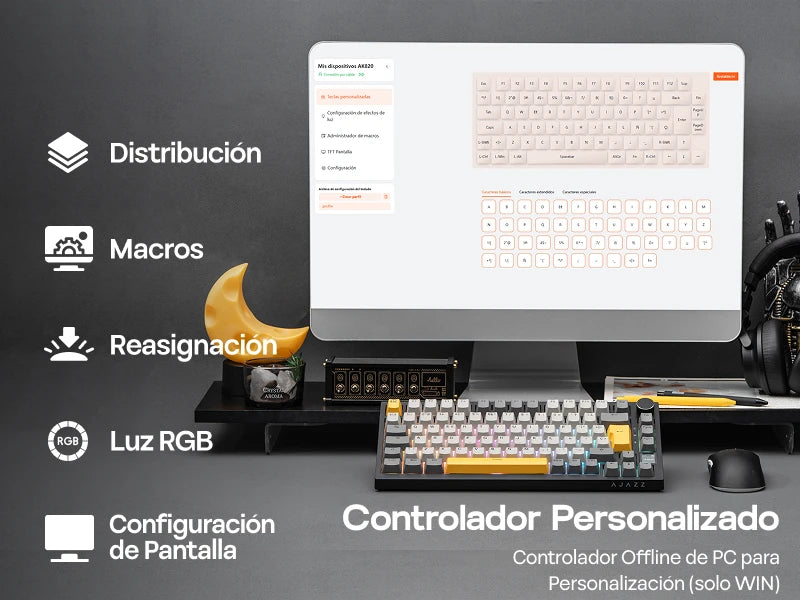 Layout ISO-ES EPOMAKER X AJAZZ AK820 PRO 75% spagnolo, tastiera meccanica cablata/2.4GHz/BT con schermo e manopola per PC/Mac