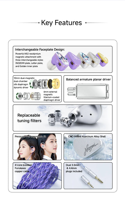 CVJ NOZOMI 2DD+1PD New Planar In-Ear Earphones Interchangeable Panel Nozzle 3 Unit Earbuds for Music And Gaming