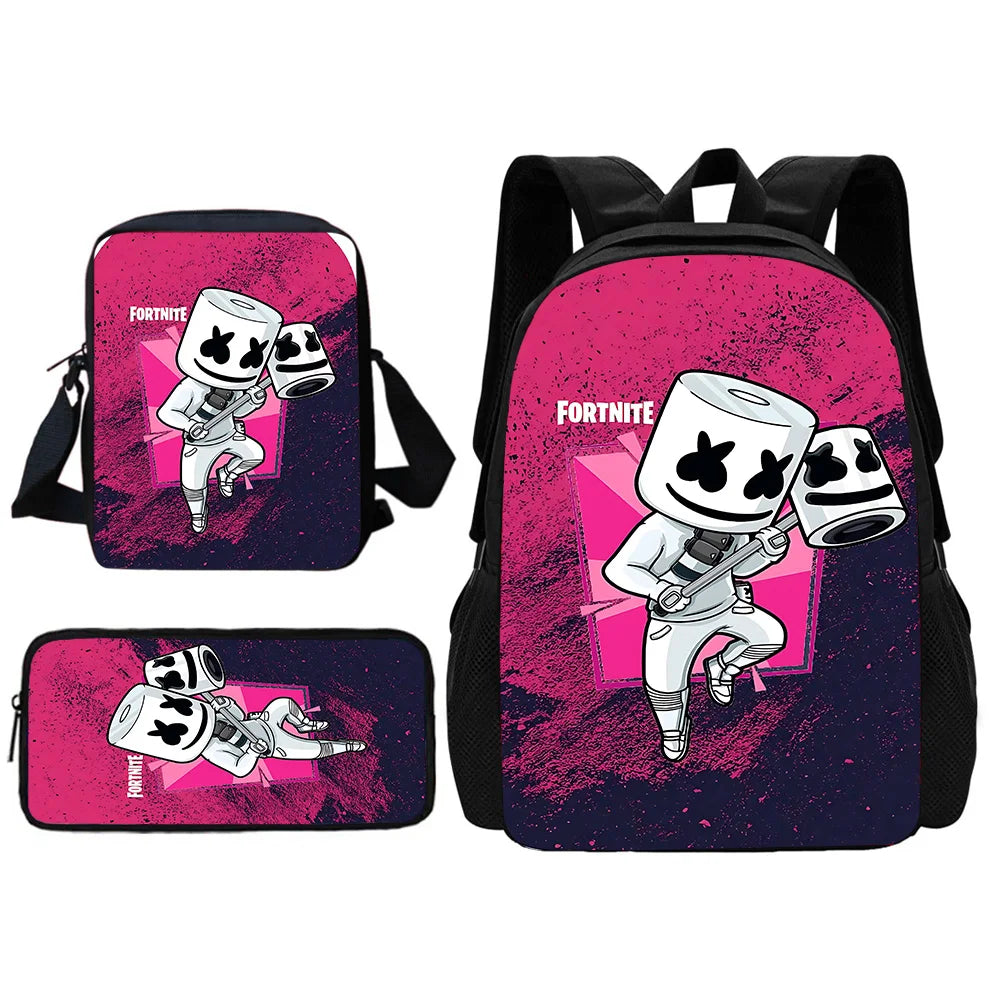 Beliebter FortniteS Schulrucksack für Kinder mit Umhängetasche und Federtaschen – Schultaschen für Jungen und Mädchen, ideales Geschenk