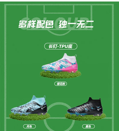 Genuine Double Star Men's High-Top AG Long Stud Football Boots, Professional Match and Training Shoes for Teenagers and Adults