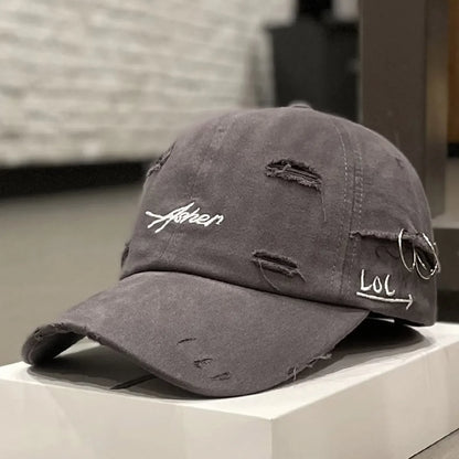 Gorra de béisbol unisex Asher con bordado, agujeros y aro de hierro, ajustable, para actividades al aire libre, primavera y otoño, informal, con protección solar
