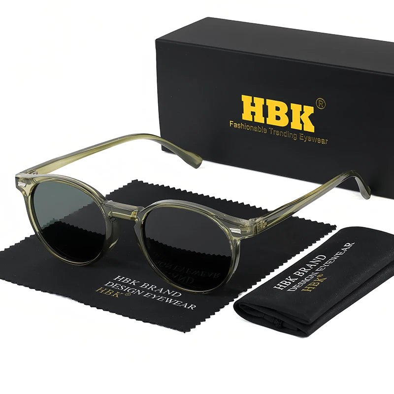HBK Fashion polariserede solbriller til mænd, runde TR90-stel, modesolbriller til kvinder, kørsel, sport, UV400, Lunette De Soleil Homme
