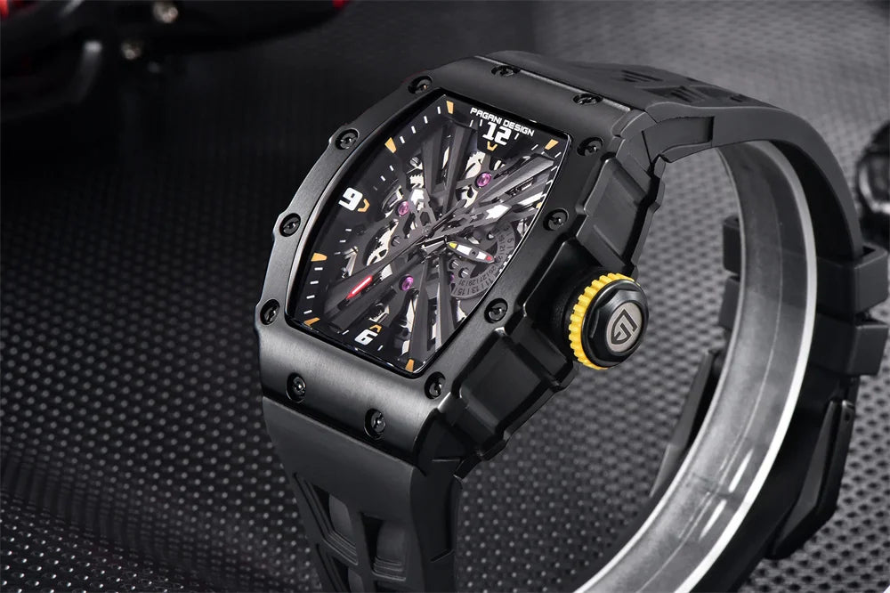 PAGANI DESIGN 42 MM Men's Skeleton Quartz Watch Japan VH65 Sapphire Glass Stainless Steel 50M Waterproof Wristwatches PD1738 New