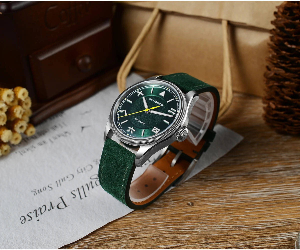 San Martin 39.5mm Men Pilot Watch YN55 Automatic Mechanical Aviation Watches Chinese Style Original Design SN0033 Field Watch