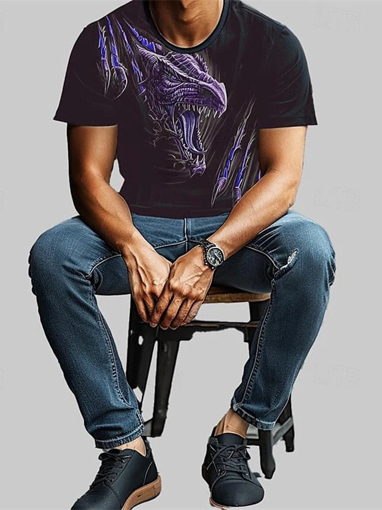 3D-Drachenprint Herren-T-Shirt – Sommerliches Freizeit-Streetwear-Shirt für Herren, Outdoor-Sport, Kurzarm, Urban Fashion