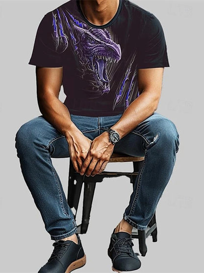 3D-Drachenprint Herren-T-Shirt – Sommerliches Freizeit-Streetwear-Shirt für Herren, Outdoor-Sport, Kurzarm, Urban Fashion