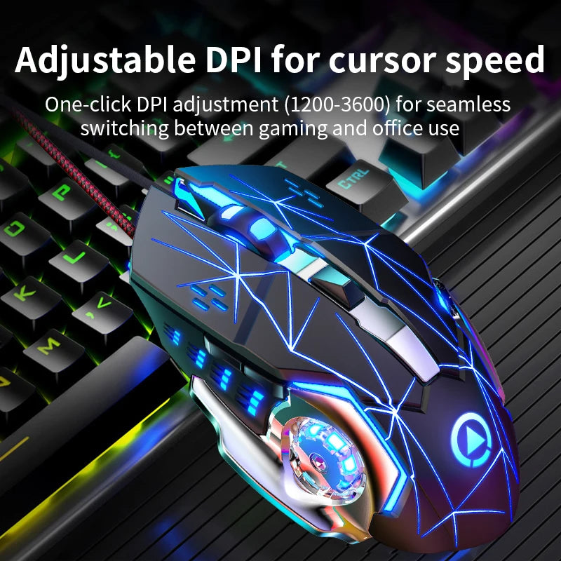 USB-Gaming-Maus mit Kabel, 6 Tasten, Hintergrundbeleuchtung, ergonomische Maus, einstellbare DPI, optische Maus für PC-Gamer, Computer und Desktop