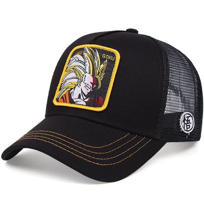 Dragon Ball DRAGONBALL síťovaná čepice, kreslená síťovaná čepice, pánská a dámská baseballová čepice, módní čepice s nášivkou, trucker čepice