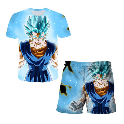 Japanese cartoon Dragon Ball Z T-shirt children's top T-shirt shorts two-piece set for summer boys T-shirt+shorts beach pants