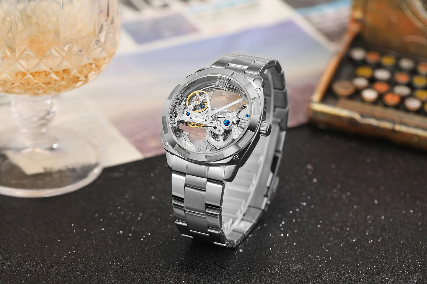 2024 Top Brand Luxury Stainless Steel Skeleton Tourbillon Automatic Movement Men's Watch Mechanical Waterproof Luminous Wrist Clock