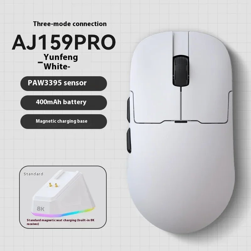 Мишка AJAZZ AJ159 APEX Tri Mode Wireless 8K със сензор PAW3950, ниска латентност, база за зареждане, персонализируема, лека, за PC гейминг
