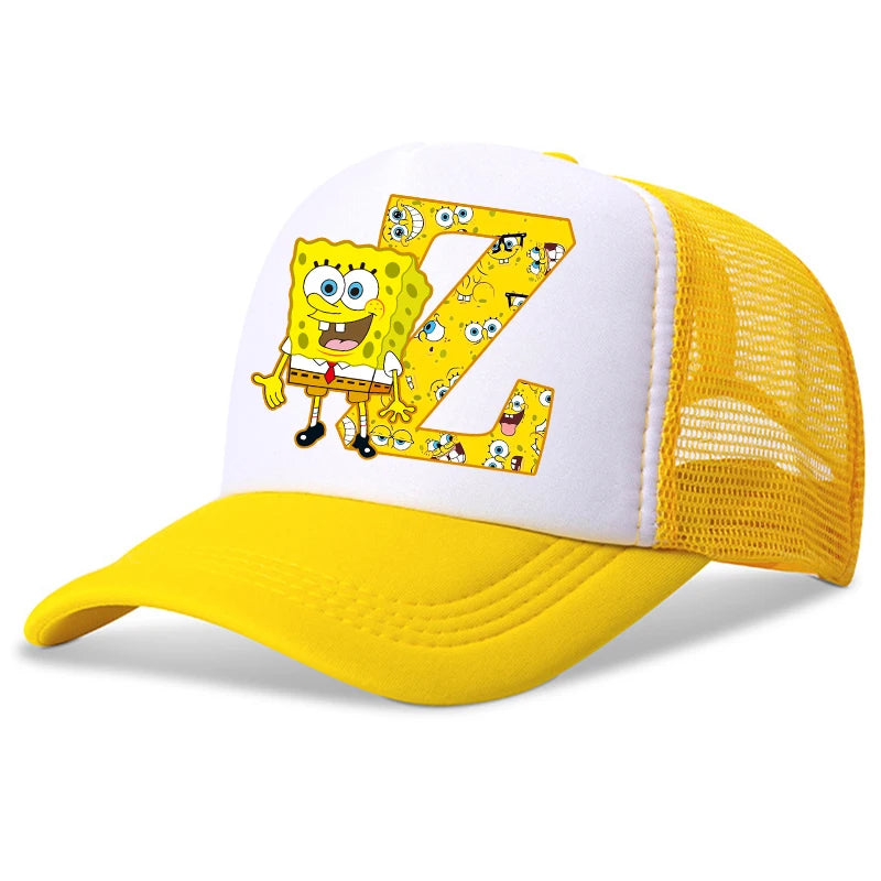 Spongebob-baseballkasketter til børn – kawaii-tegneserie med bogstaver – afslappet solhat til børn – justerbar kasket med skygge – fødselsdagsgaver