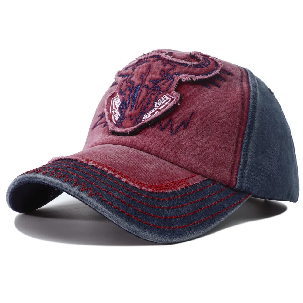 Hip Hop Vintage vasket denim baseballkasket til mænd med broderet tyrehoved, Y2K-snapback, dad hats til kvinder og mænd